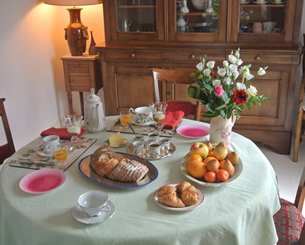 le petit déjeuner de la chambre d'hôtes à fouesnant